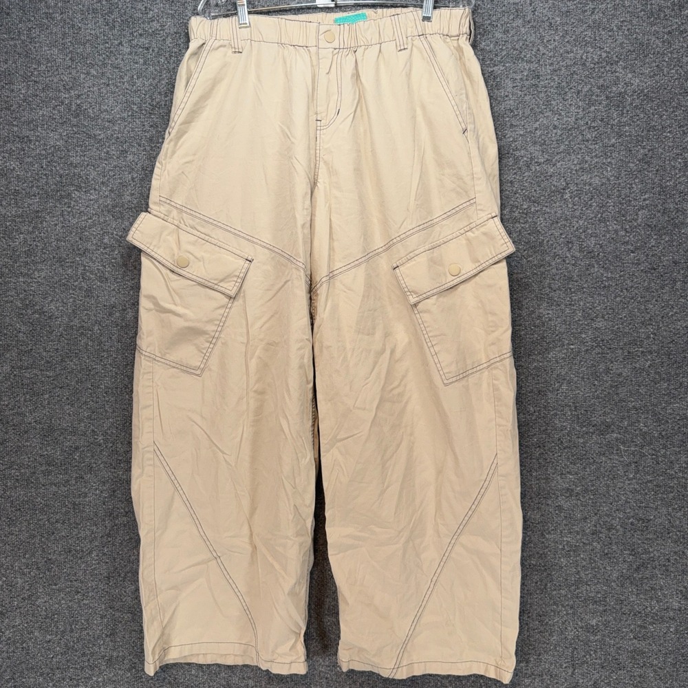 A-Lab Cargo Pants Men Large Tan Contrast Stitch Baggy Wide Y2K 90s Skate Utility